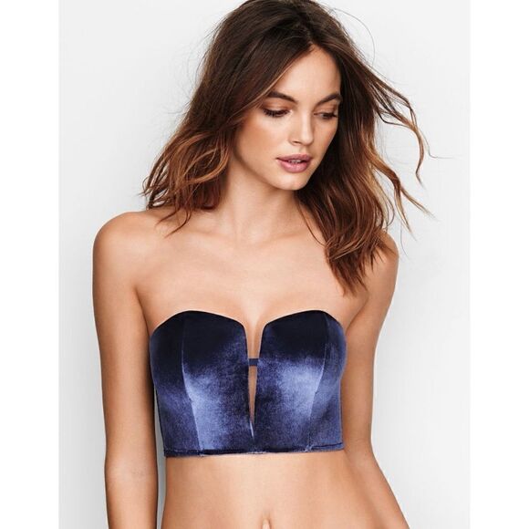 NWT Victoria’s Secret navy blue velvet mini bustier Sz L - Picture 1 of 8